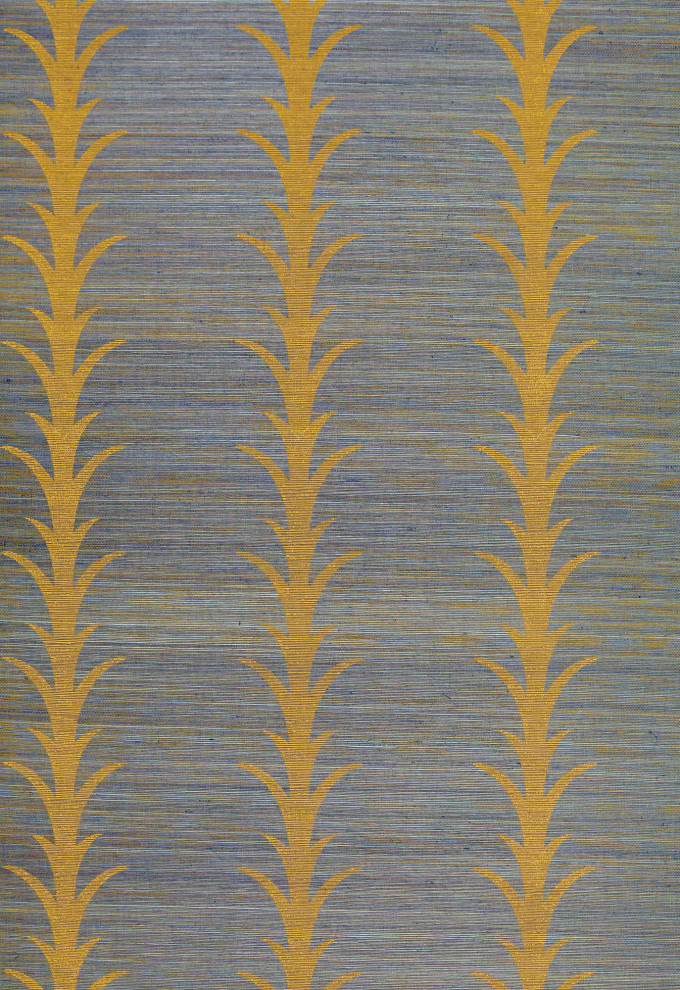Schumacher Acanthus Stripe Textured Grasscloth Wallpaper - Contemporary