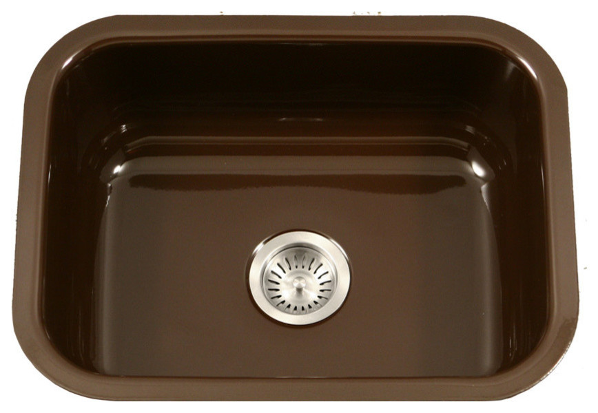 Houzer PCS-2500 ES Porcela Porcelain Enamel Steel Single Bowl Sink, Espresso