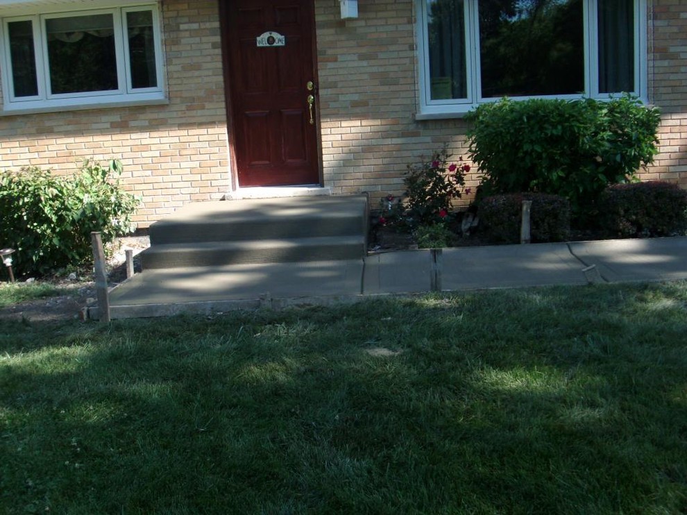 Single front door - large single front door idea in Chicago with a dark wood front door