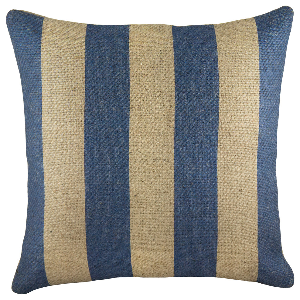 Nautical Stripes Burlap Pillow, Blue