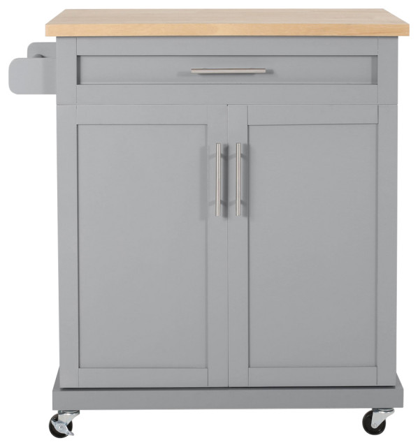 Negley Contemporary Kitchen Cart with Wheels, Grey + Natural