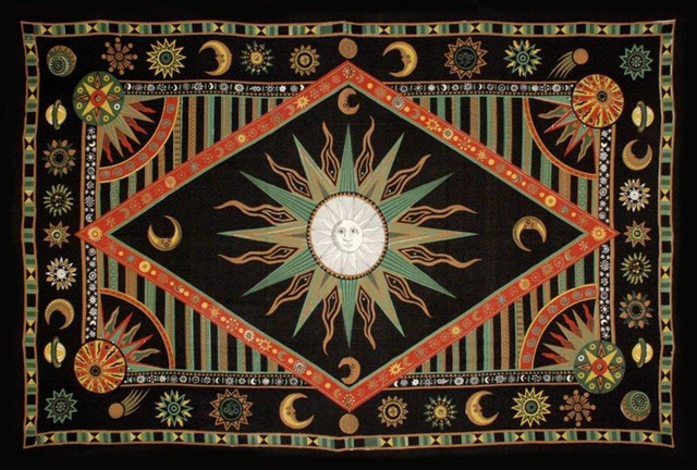 Celestial Sun Moon Star Tapestry Spread Green Orange Twin 70 X104 Celestial Sun Moon Star Tapestry Spread Green Orange Twin