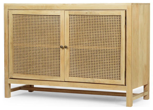 Viola Boho 2 Door Mango Wood Cabinet With Wicker Caning Tropical