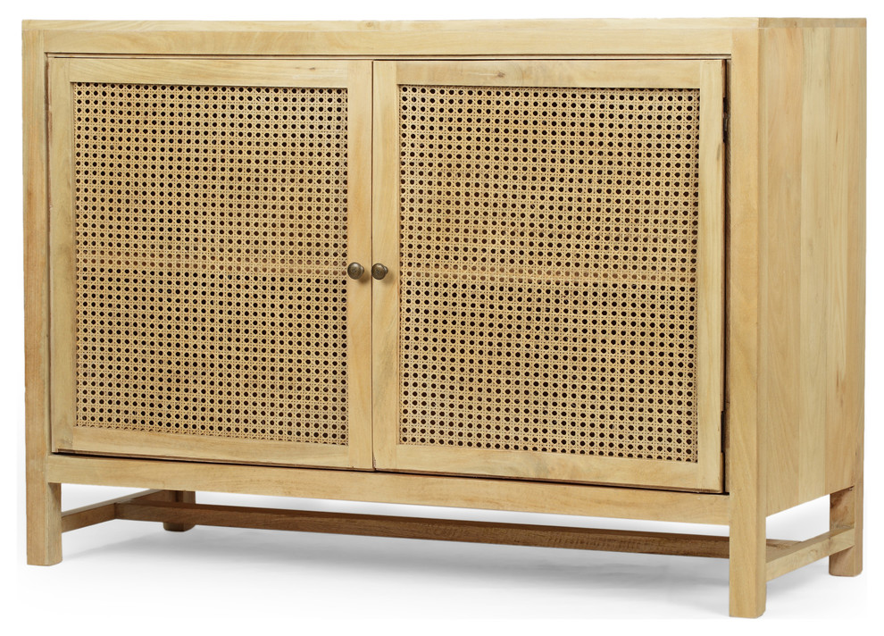 Viola Boho 2 Door Mango Wood Cabinet With Wicker Caning Tropical Accent Chests And Cabinets By Gdfstudio