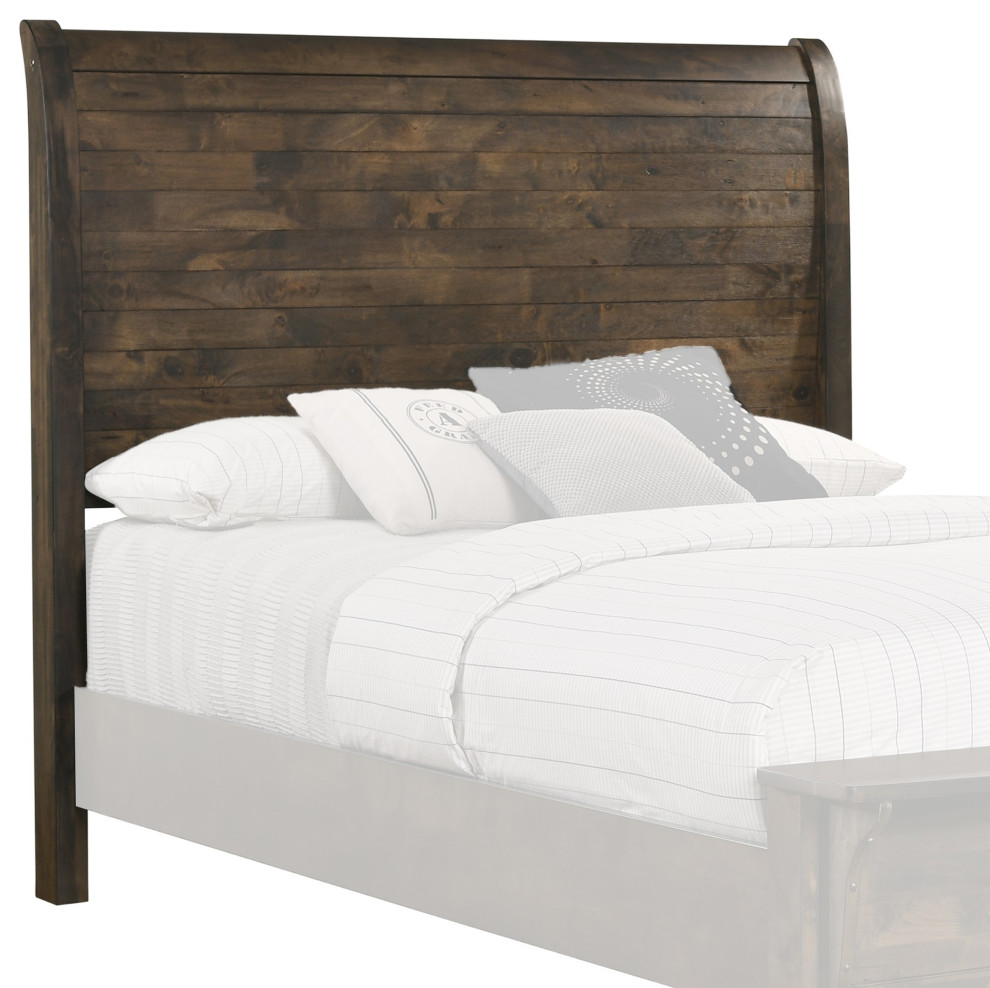 Queen Size Wooden Sleigh Headboard with Paneled Details, Brown Rustic