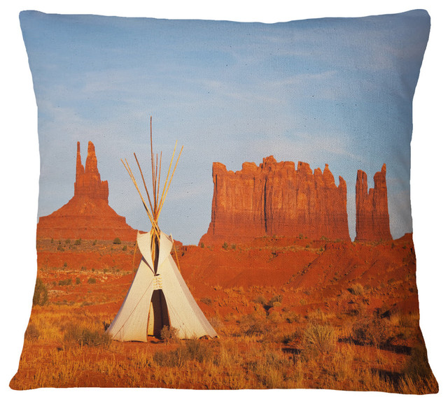 Tent in Monument Valley Landscape Printed Throw Pillow, 16"x16"