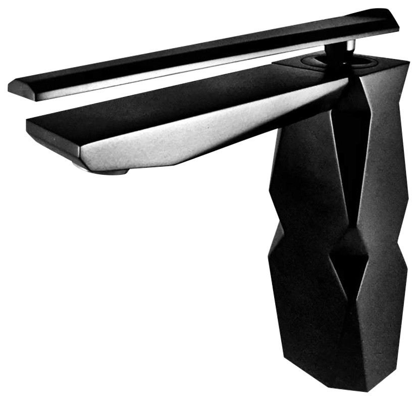 Ikon Polished Chrome High End Bathroom Faucet, Black, Without pop-up drain
