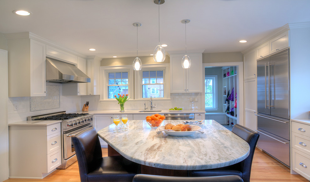 Example of a transitional kitchen design in Boston