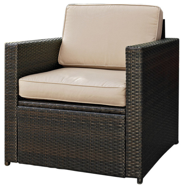 Palm Harbor Outdoor Wicker Arm Chair Brown With Gray Cushions Palm Harbor Outdoor Wicker Arm Chair Brown With Gray Cushions Tropical Lounge Chairs By Crosley