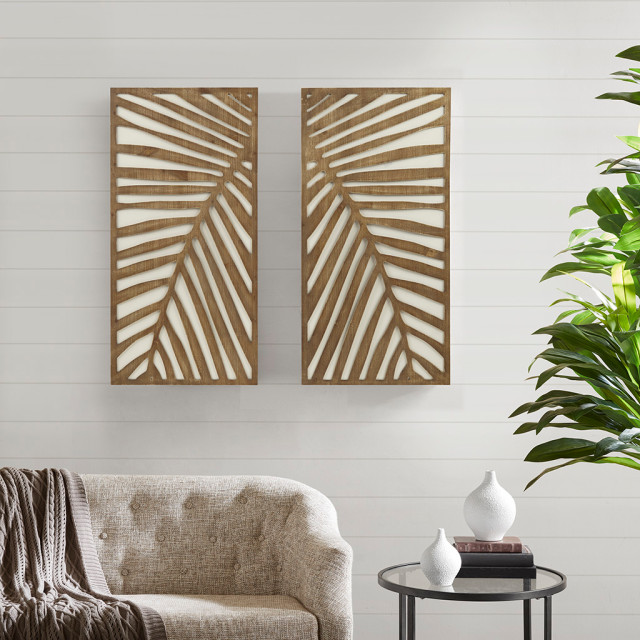 Madison Park Carved Palm Leaves Tropical 2-Piece Wood Wall Art Set