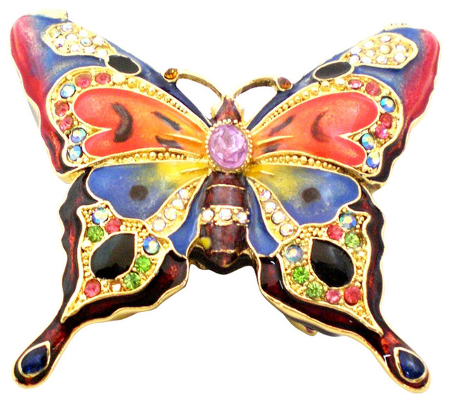 Butterfly Trinket Box, Hand Made with Swarovski Crystal & Colorful Enamel Jewelry Boxes And
