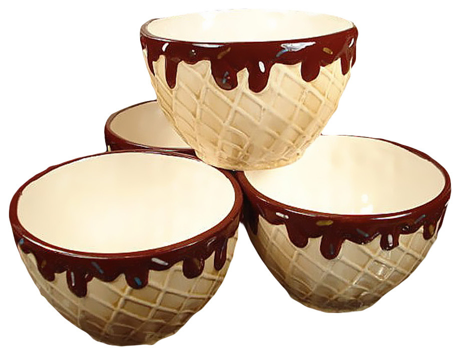 D'Lusso Designs Four Piece Waffle Cone Design Ceramic Ice Cream Bowls Set