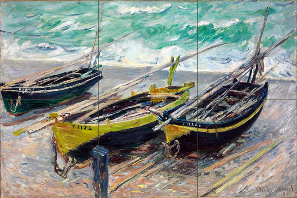 Tile Mural Three fishing boats sea Bathroom Backsplash 4.25" Ceramic Matte