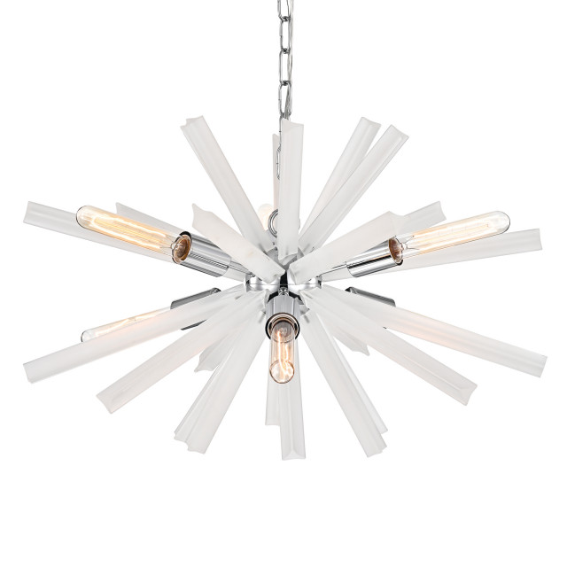 Everleigh 6-Light Chrome Sputnik Chandelier with Frosted Glass Prisms Glam