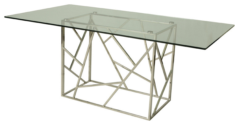 Pastel Firouzeh Rectangular Glass Top Dining Table in Stainless Steel