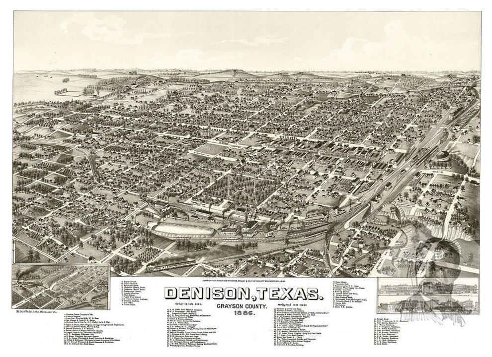 Old Map of Denison Texas 1886 - Home Design
