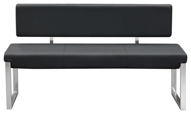 Knox Bench With Back and Stainless Steel Frame, Black