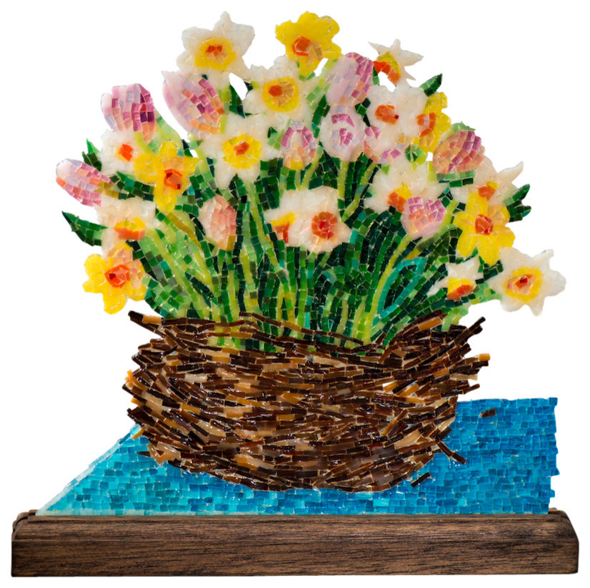 Basket of Daisies Micro Mosaics Stained Glass
