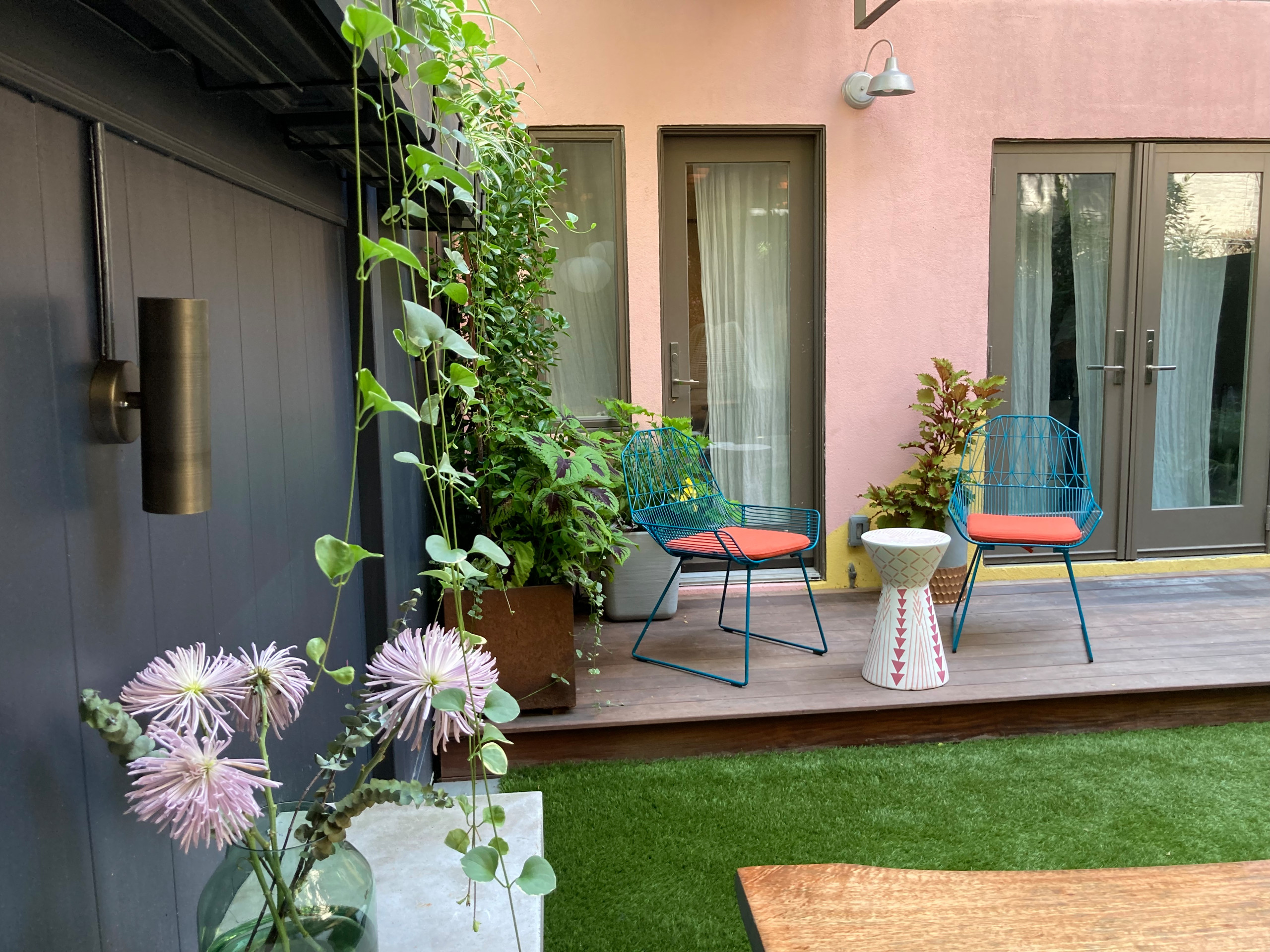 Harlem Backyard with slanted pergola