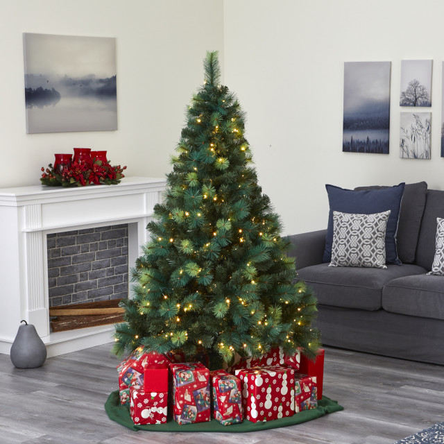 6' Assorted Green Scotch Pine Artificial Christmas Tree with 250 LED ...