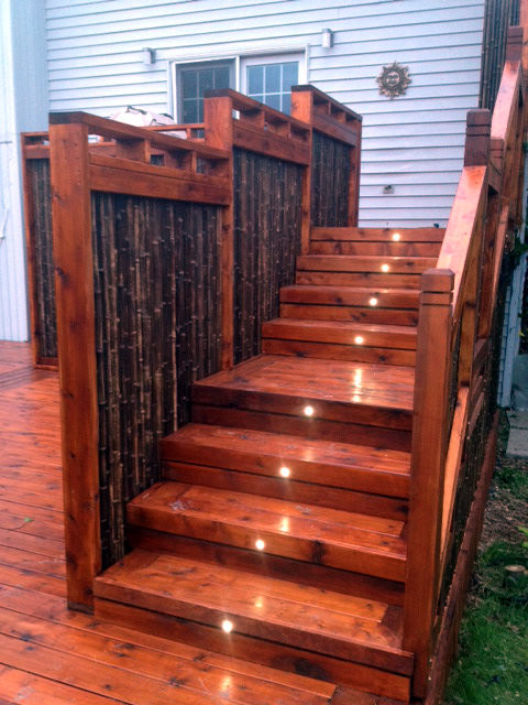 Bamboo Fencing, Black stair case railing modern-staircase