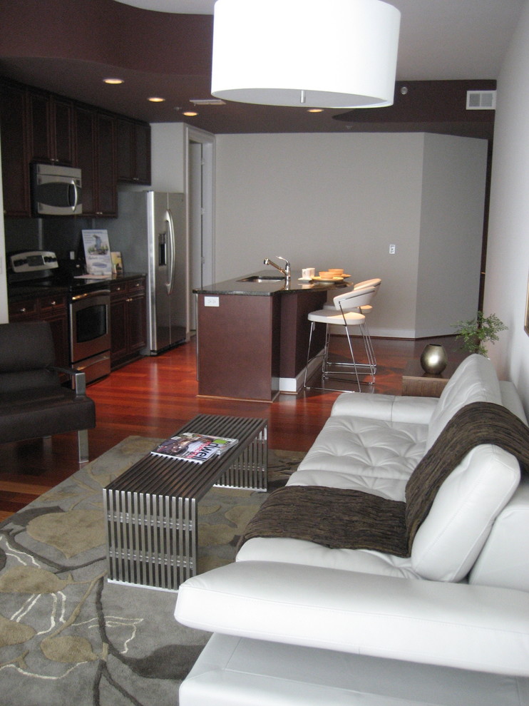 Photo of a contemporary living room in Raleigh.