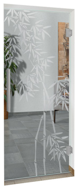 swing glass door, Palm Print Design, Non-Private, 32"x80" Inches, 5/16" (8mm)