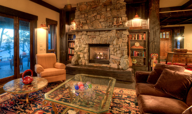  Living  room  with stone  fireplace  Rustic Living  Room  