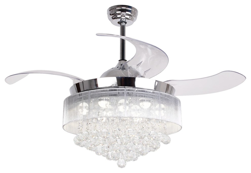 Modern Led Crystal Ceiling Fans With, Modern Crystal Ceiling Fan With Remote Control Satin Nickel