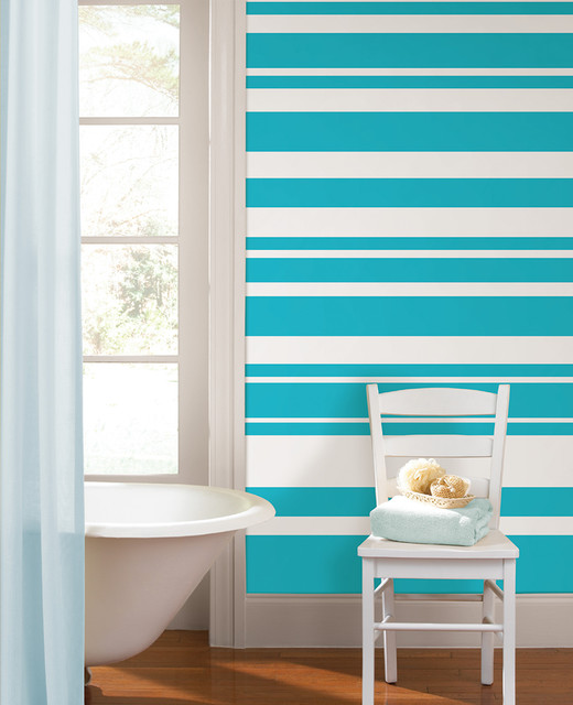 Calypso Stripes Bathroom with WallPops wall stripes Contemporary
