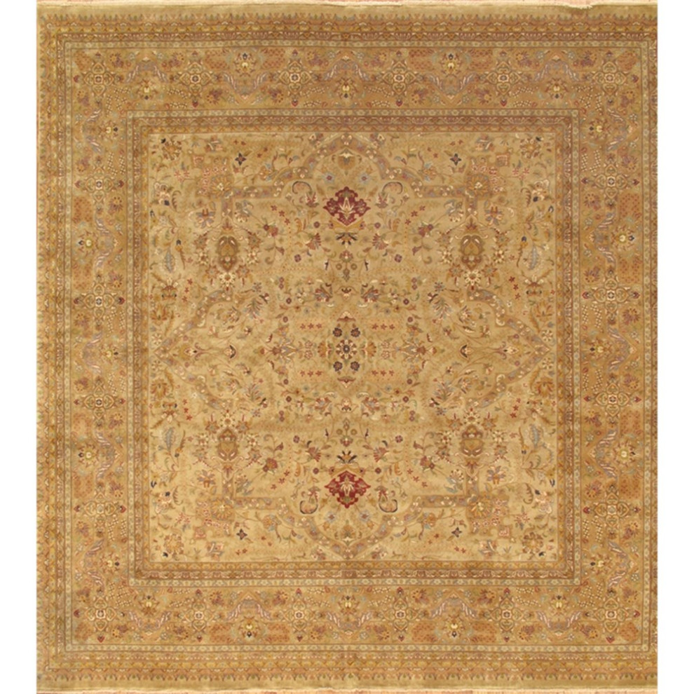 Pasargad Home Baku Collection Hand-Knotted Beige Wool Area Rug  9' 9" X 9'10"