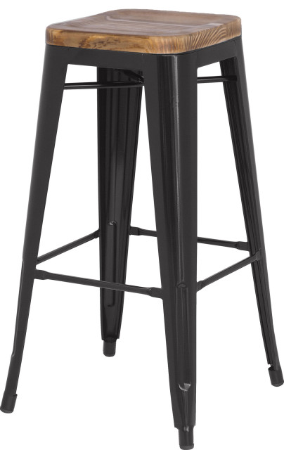 Metropolis Backless Stool Wood Seat (Set of 4) - Black