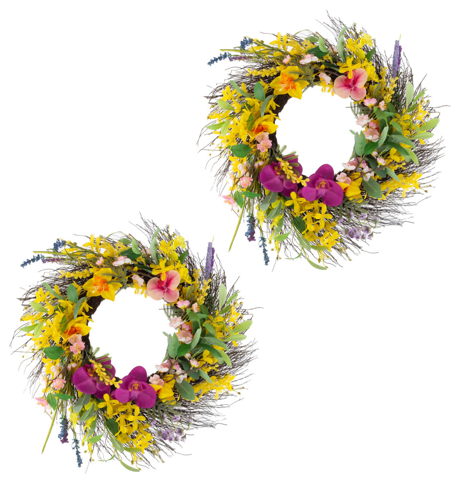 Daisy and Lavender Wreaths Two 24-Inch Artificial Spring Wreaths for ...
