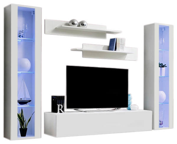 Fly A 30TV Wall Mounted Floating Modern Entertainment Center, White, B2