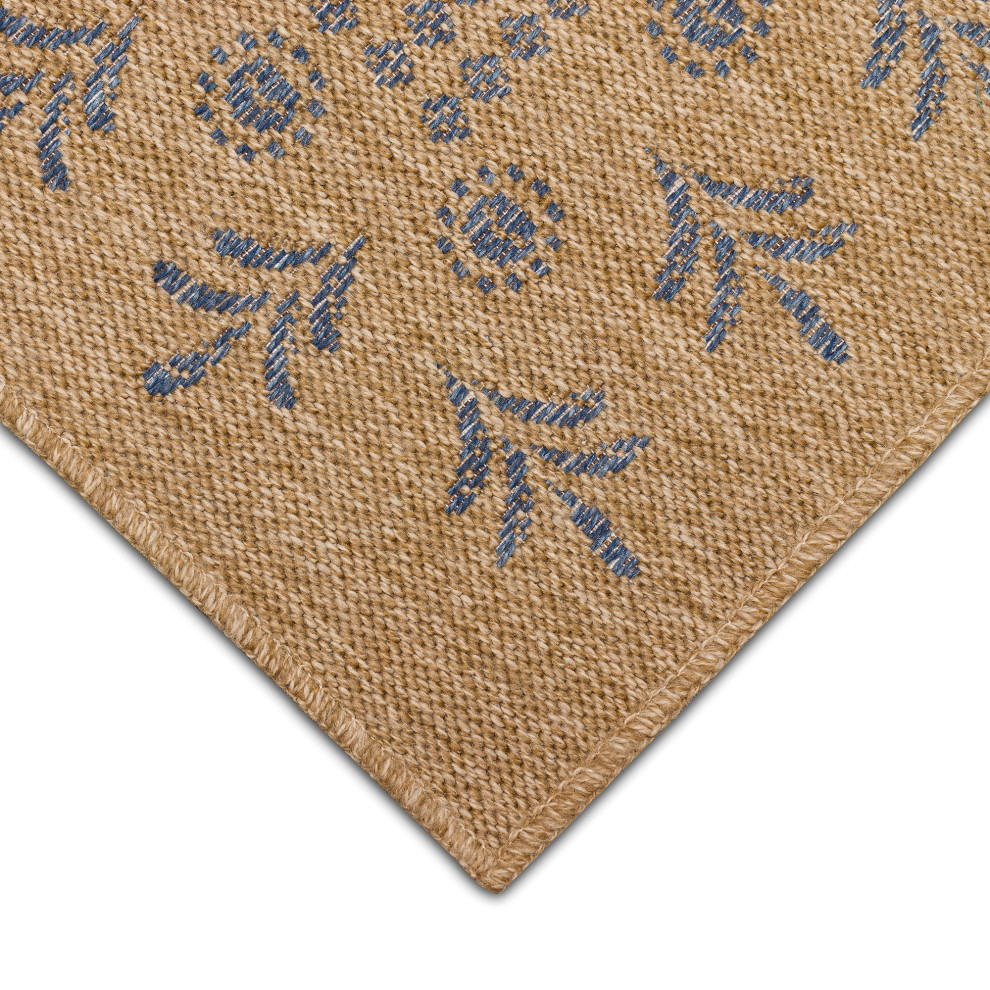 Sahara Block Print Border Indoor/Outdoor Rug, 6'6"x9'3" Contemporary