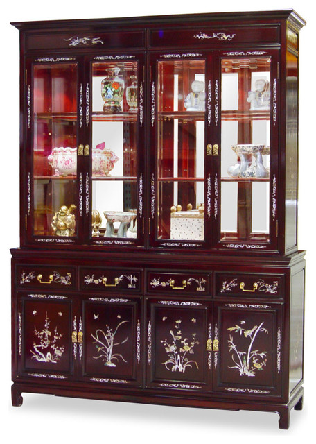 60in Rosewood Mother Of Pearl Inlay Motif China Cabinet Asian
