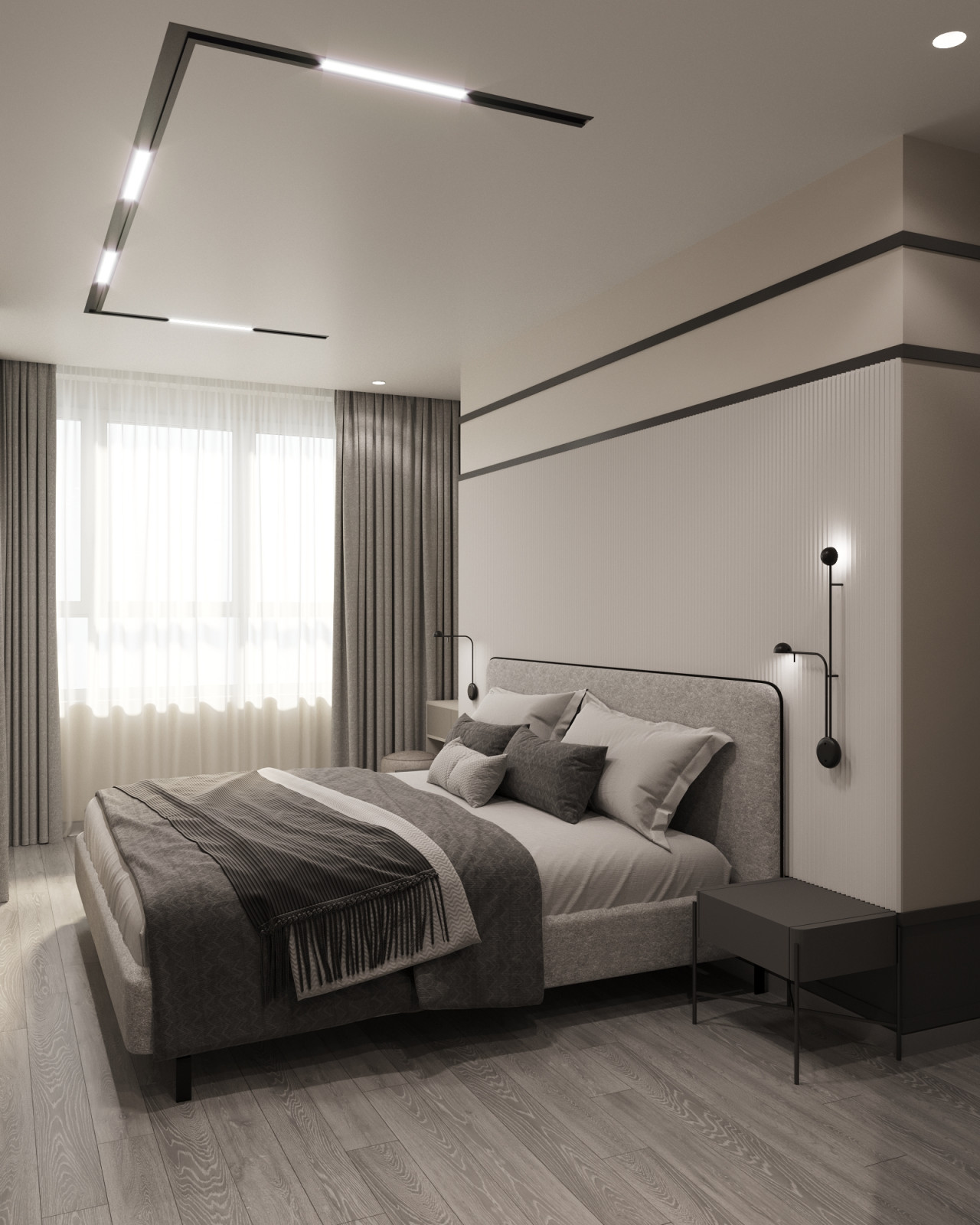 Современная  квартира в серо-белый тонах