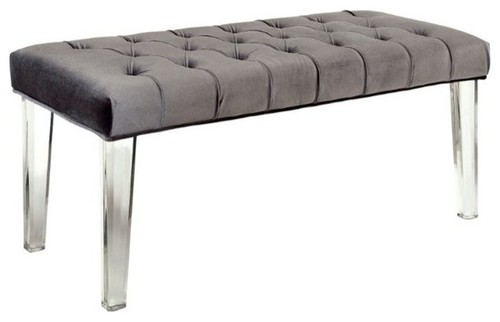 Furniture of America Mahony Fabric Bench With Acrylic Legs, Gray