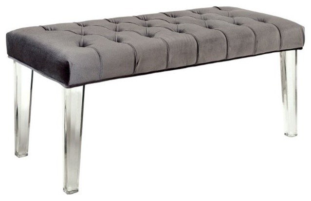 Furniture of America Eliza Contemporary Fabric Bench with Acrylic Legs in Gray