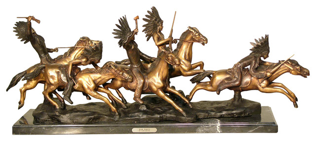 Remington Design, "Warrior Chiefs" Bronze Sculpture With Marble Base