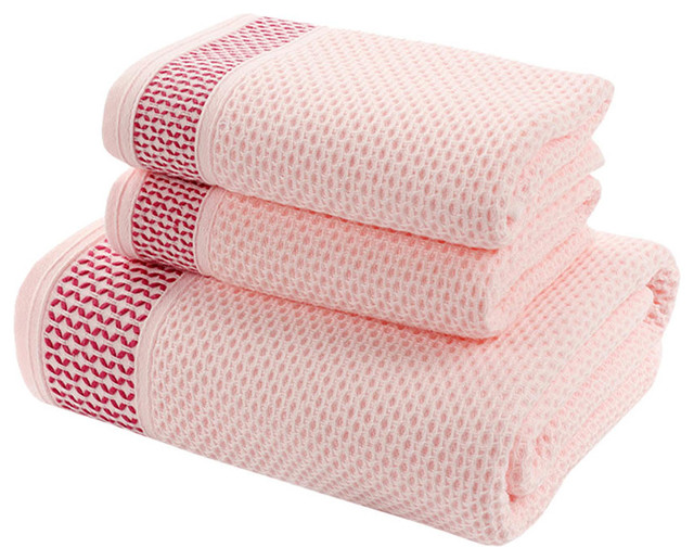 Set of 2 Soft Luxury 100/% Cotton Bath TowelsPink /& Cream
