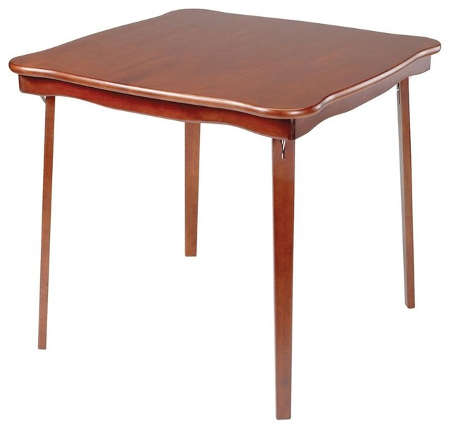 Scalloped Edge Wood Folding Card Table in Cherry Finish - Contemporary - Folding Tables - by ...