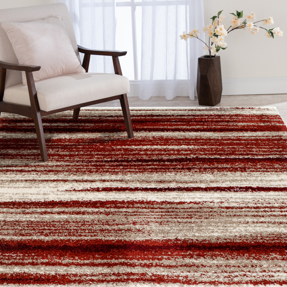 Garfeldint Orange and Off White Area Rug, 5'x7'3" Contemporary Area