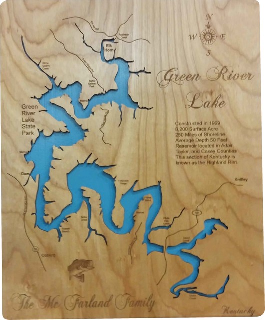 Green River Lake, KentuckyWood Lake Map, Small Rustic Wall Accents by PhD's Houzz