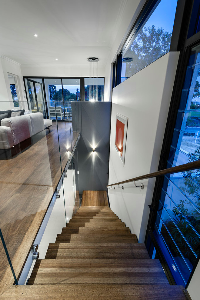 This is an example of a contemporary wood floating staircase in Perth.