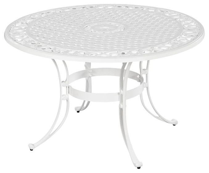 Biscayne White 42-Inch Table w/ Four Green Cushioned Arm Chairs