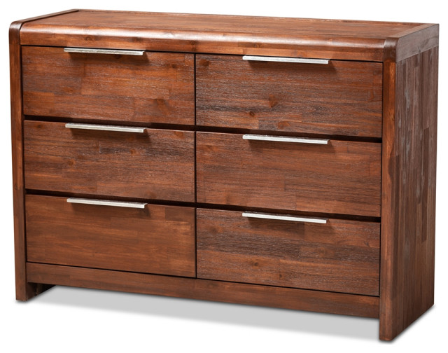 Modern and Temporary Brown Oak Finished 6Drawer Wood Dresser