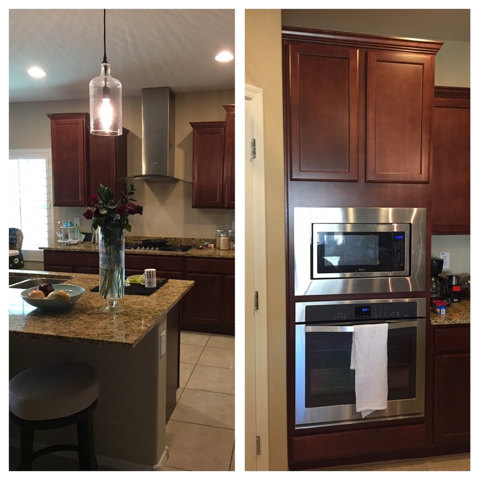 How to lighten up a kitchen with Cherry cabinets and darker counters ...