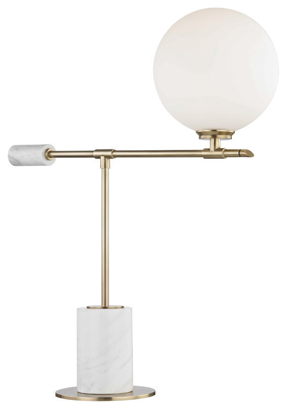 Bianca 1 Light Table Lamp With A Marble Base in Aged Brass
