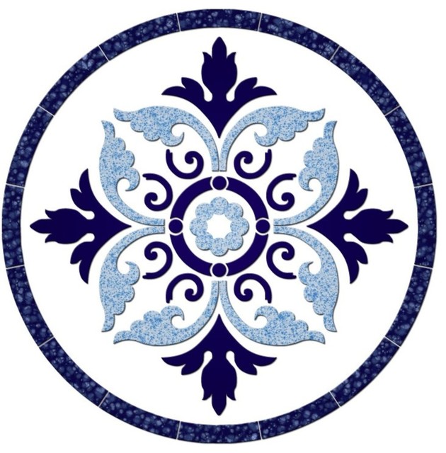 Flower Medallion Ceramic Swimming Pool Mosaic 36"x36", Blue